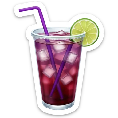 maroon purple cocktail with a lime in a plastic cup with lid and straw  sticker
