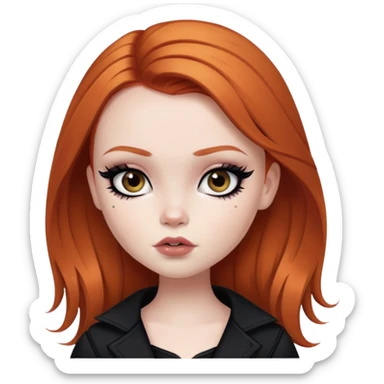 pretty bratz girl, ginger hair, dark brown eyes, black eyeliner, pale skin, alternative style, goth sticker