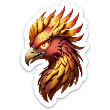 Cinematic Battle-Hardened Mystical Fire Phoenix Portrait Emoji, head bowed slightly in a moment of raw resilience, revealing a form etched with the wear of relentless conflict. Ragged, scorched plumage and half-closed, determined eyes speak to battles fought and won. Rendered with authentic detail and dramatic natural light that accentuates every scar and burn, high shine, this portrayal blends vulnerability with hardened strength, outlined in a soft glow that captures the essence of a phoenix tempered by the fires of combat. sticker