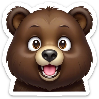 Cinematic Comical bear cub Portrait Emoji, Head tilted dramatically with an exaggeratedly amused expression, featuring a striking, glossy dark brown fur with bold fur texture, wide, expressive eyes filled with playful disbelief, Simplified yet hilariously expressive features, highly detailed, glowing with a slightly sassy glow, high shine, dramatic yet playful, stylized with an air of cheeky wilderness mischief, bright and endearing, soft glowing outline, capturing the essence of a spirited and over-the-top bear cub, so meme-worthy it feels like it could roar its way into internet fame instantly! sticker