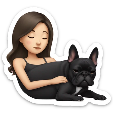 brunette girl sleeping with a black french bulldog sticker