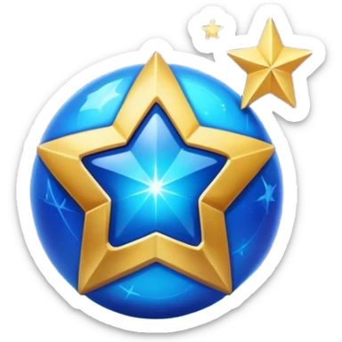 Uma esfera translúcida com reflexos roxos e azuis envolve uma estrela dourada brilhante no centro, criando um visual etéreo e futurista sticker