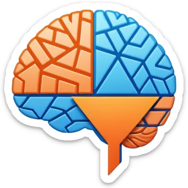 Geometric brain icon, YouTube triangle play button merged with neural network pattern, abstract minimalist design, vector art, vibrant colors, tech-inspired, clean lines, square format for app icon sticker