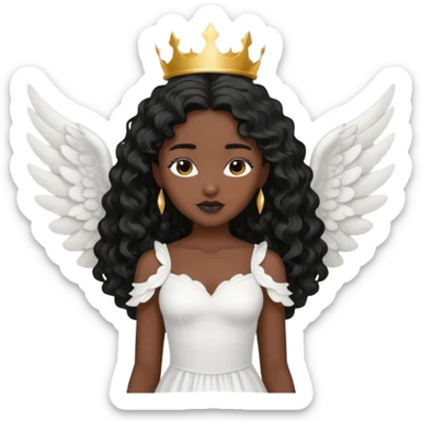 Angel wing white dress black queen black wavy hair  sticker