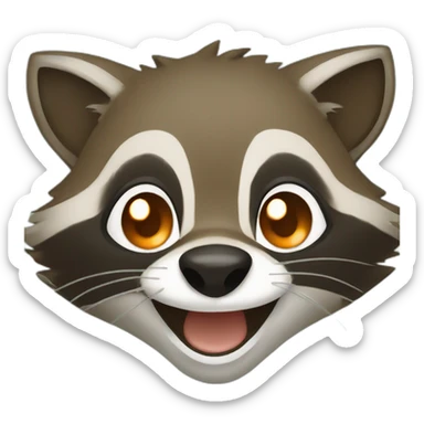 brown raccoon with orange eyes and a dark green hood that is laughing sticker
