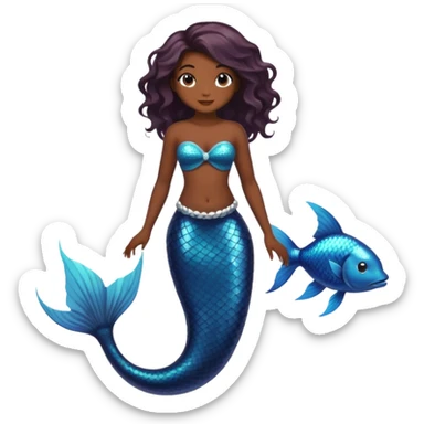 full body black mermaid with dark skin and fish tail sticker