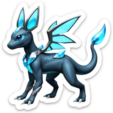 Shiny Futuristic Dusknoir-Salandit-Glaceon-Fakémon-hybrid-creature (full body)  sticker