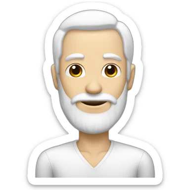 A tall skinny man with white hair and a black beard sticker