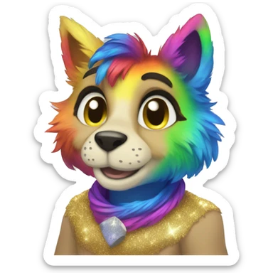 Furry, sparkle, rainbow, animal, anthro, full body, fursona sticker