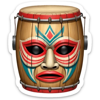 Drum Mask – Mask shaped with drum top, tribal style. sticker