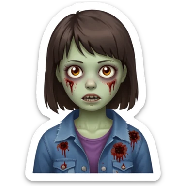 branca, olhos hazel, franjnha, pequenas sardas, cabelo castanho escuro, zoombie sticker