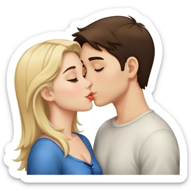 Blonde boy brunette girl kissing  sticker