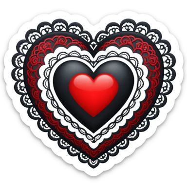 black heart with red center and white lace sticker