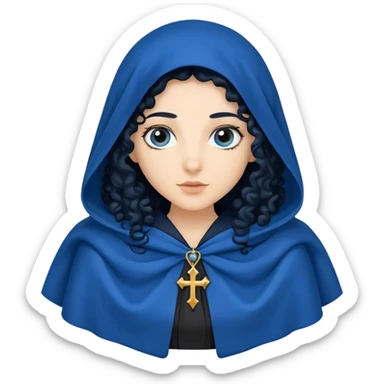 Mujer hebrea con manto azul y pelo largo negro rizado y con la cabeza tapada con un velo y la cara de raza blanca sticker