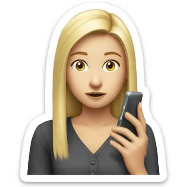 	“A blonde girl looking at her phone with a focused expression. The phone screen displays the word ‘DRIM.’ Minimal background details to keep the focus on the girl and her phone.”  sticker