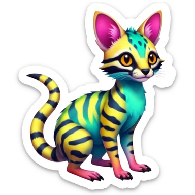 Exotic randomly colored colorful light cute lush neon-colored brightly colored Fakémon-Fionbri-Vernid-Genet-creature with markings (full body) sticker
