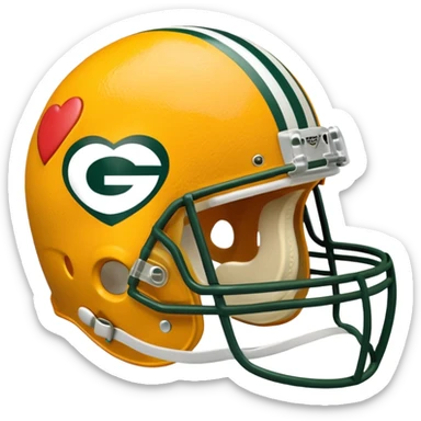 Green Bay packers helmet with a heart near it that looks like cheese inside sticker