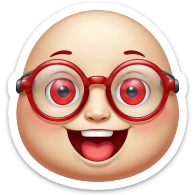 A single chubby crystal gemstone character wearing cute round glasses, chunky and irregular with faceted sides, [red], big glossy eyes behind the glasses and a wide happy smile, , high detail, soft lighting, centered on a plain dark background sticker