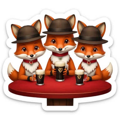 Three foxes sitting at a round table drinking Guinness sticker