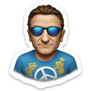 bono with peace symbol sunglasses and world peace tshirt sticker