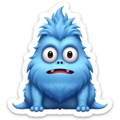 A skinny and lanky tall blue furry monster with a slightly triangular head put the top having a small curve going inward  sticker