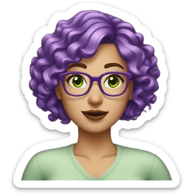 curvy-white-woman-purple-wavy-hair-green-eyes-square-glasses sticker