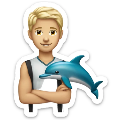 Blonde hair brown eyes 4th grade boy with dolphin and cross necklace sticker