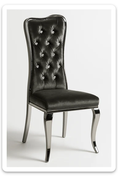 a stylish dining chair featuring crystal details, high back, and glossy finish, glamorous style sticker