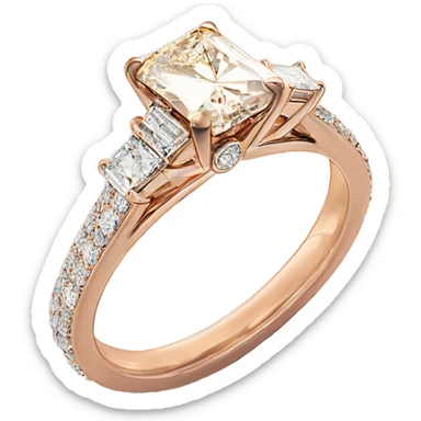Rose gold radiant cut diamond engagement ring with small diamonds down the band sticker