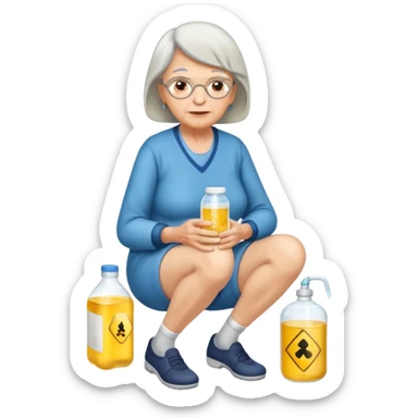 mulher idosa com as pernas cruzadas segurando xixi sticker