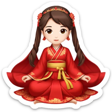 Beautiful girl wearing red Hanfu wedding dress sitting sticker