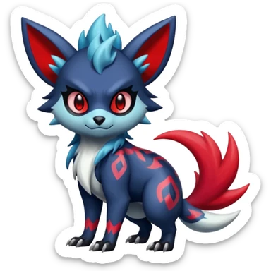 Colorful patterned esoteric shiny glowing scaly scary cool badass edgy Zorua-Absol-Zangoose-Salandit-fusion (full body) sticker