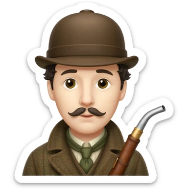 A side view of Sherlock Holmes wearing a deerstalker hat with a curved meershaum pipe held to his lips sticker