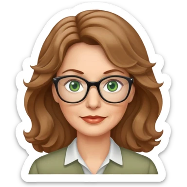 Woman 50 yrs light brown wavy hair green eyes with glasses  sticker