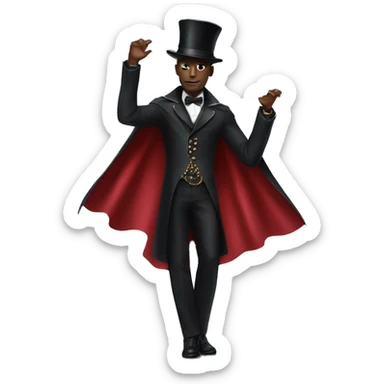 a black full body magician that has a cape that says ''Dior'', cape, text Dior sticker
