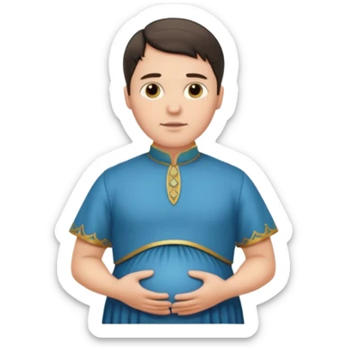 pregnant man with parted middle hair (curtains)   and in a roman collar  sticker