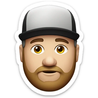 Fat Jewish man in his 30s wearing black trucker hat  sticker