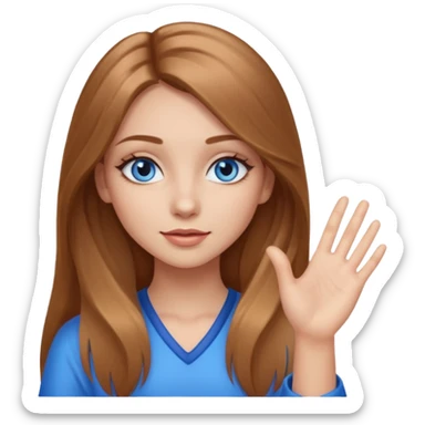 A girl with makeup, long light brown hair, blue eyes, with her palm up. with black outlook   sticker
