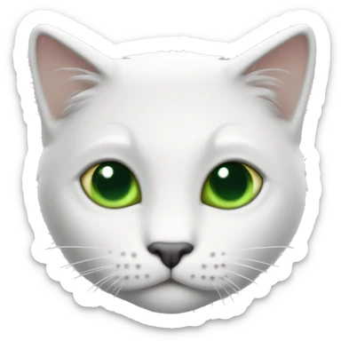 White medium hair cat green eyes grey patch on head emoji style sticker