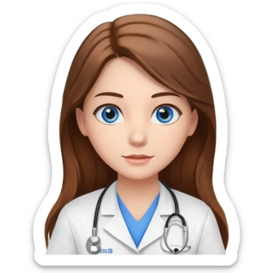 pretty female nursing student with long brown hair, blue eyes inside a classroom at university sticker