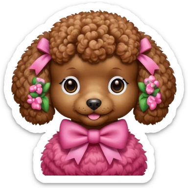 Brown toy poodle with pink bow sticker