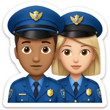 deux enquêteurs de sexe différents et de couleur de peau différentesde la gendarmerie s'entraidant sticker