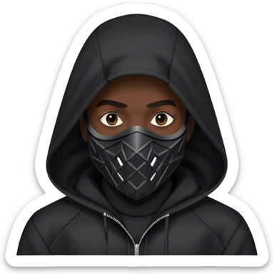 man with black hooded jacket and a only black full-face geometric mask sticker