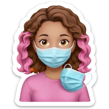 lightskin girl having a spa day with mask and pink shirt and brown wavy hair  sticker