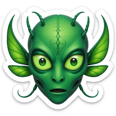 Savathûn from Destiny 2 as an apple-style emoji, focusing on her alien face, insectoid features, and mystical aura, simplified for emoji format sticker