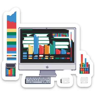 iMac computer with colorful bar charts on the screen sticker