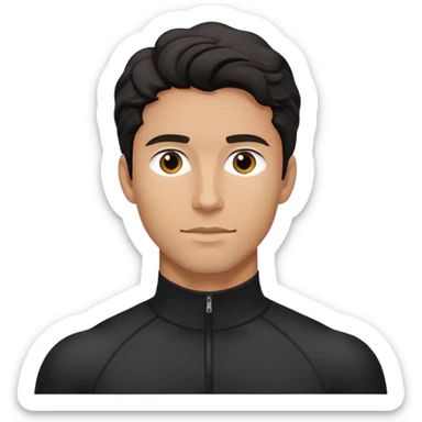 Black wavy-haired caucasian male in black athletic quarter-zip spandex top sticker