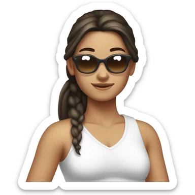 18 year old, Female, brunete, Pony tail, beach clothes, sungasses sticker