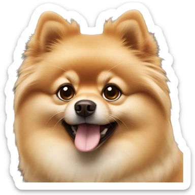 The Pomeranian dog is light brown in color with a protruding tongue sticker