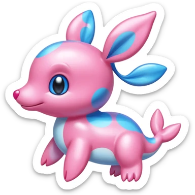 Iridescent Bubblegum-Pink Gloss-Coated Smooth Cute Aquatic Popplio-Sylveon hybrid creature (full body) sticker
